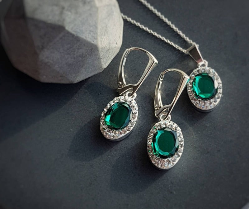 Emerald green fancy jewellery set, [product type], - Personalised Silver Jewellery Ireland by Magpie Gems