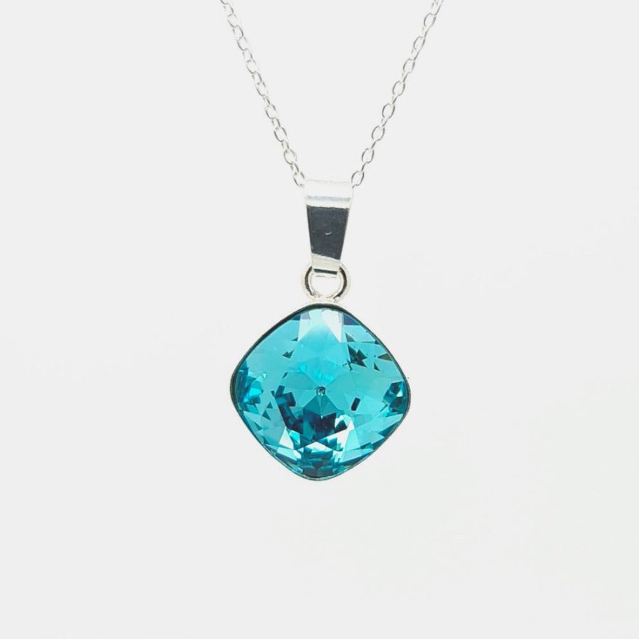 Cushion Necklace in Silver - Personalised Sterling Silver Jewellery Ireland. Birthstone necklace. Shop Local Ireland - Ireland